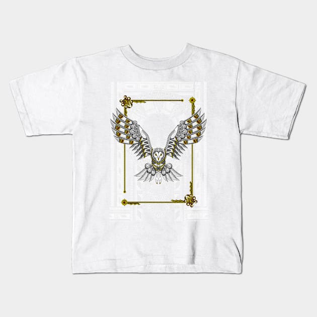 White Owl and Gold Kids T-Shirt by DigitalCoret